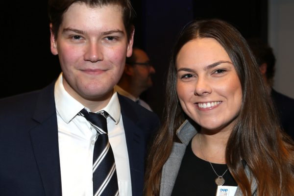 Geelong Young Professionals breakfast at Presidents Room, Geelong Football Club.Topic ,Future of Working in Geelong. Riley Dye of Telstra and Brigitte Ward of Target. Picture: Mike Dugdale