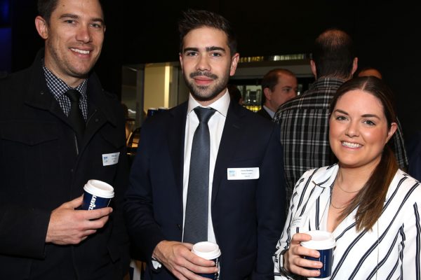 Geelong Young Professionals breakfast at Presidents Room, Geelong Football Club.Topic ,Future of Working in Geelong. Philip Lang of Crowe Horwath, Jesse Rankine of Whigtons Lawyers and Lydia DeRaap of Whyte Just and Moore. Picture: Mike Dugdale