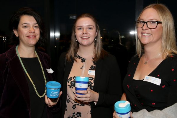 Geelong Young Prefessionals Clever and Creative Future Geelong breakfast at Presidents Room, GMHBA Stadium. Connie Trathen, Tamara Wright and Jessica Davis. Picture: Mike Dugdale